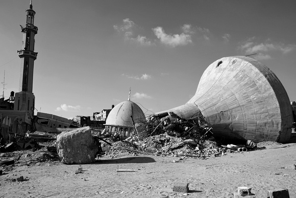 "Outdoor Sculpture Garden" (2014): A mosque in Kuzza'a destroyed by Israel in 2014.