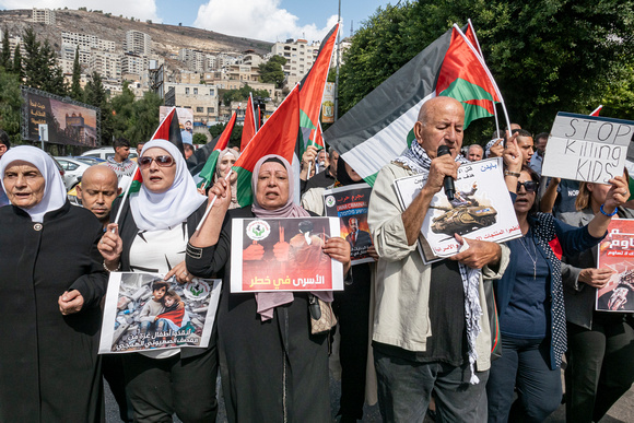 Protest in the Palestinian West Bank City of Nablus Against Israeli Bombing of Gaza (October 17, 2023).  This was the first large demonstration in Nablus against the war on Gaza.