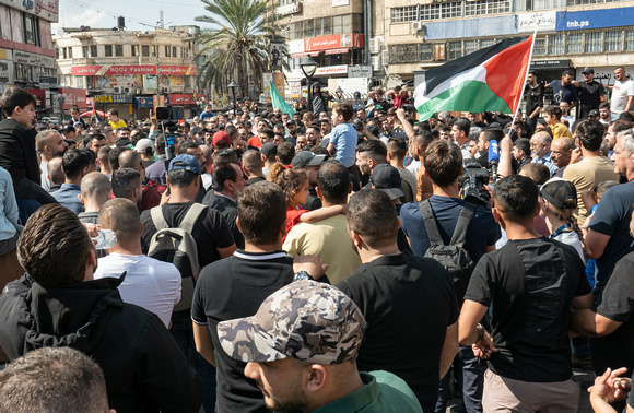 Protest in the Palestinian West Bank City of Nablus Against Israeli Bombing of Gaza (October 17, 2023).  This was the first large demonstration in Nablus against the war on Gaza.