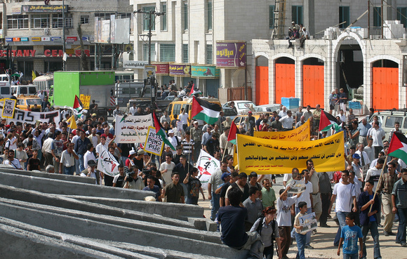 One of the first protest marches in Palestine against the Segregation Wall in Ar-Ram (June 26, 2004)